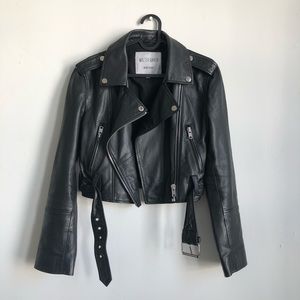 Walter Baker cropped leather Moto jacket